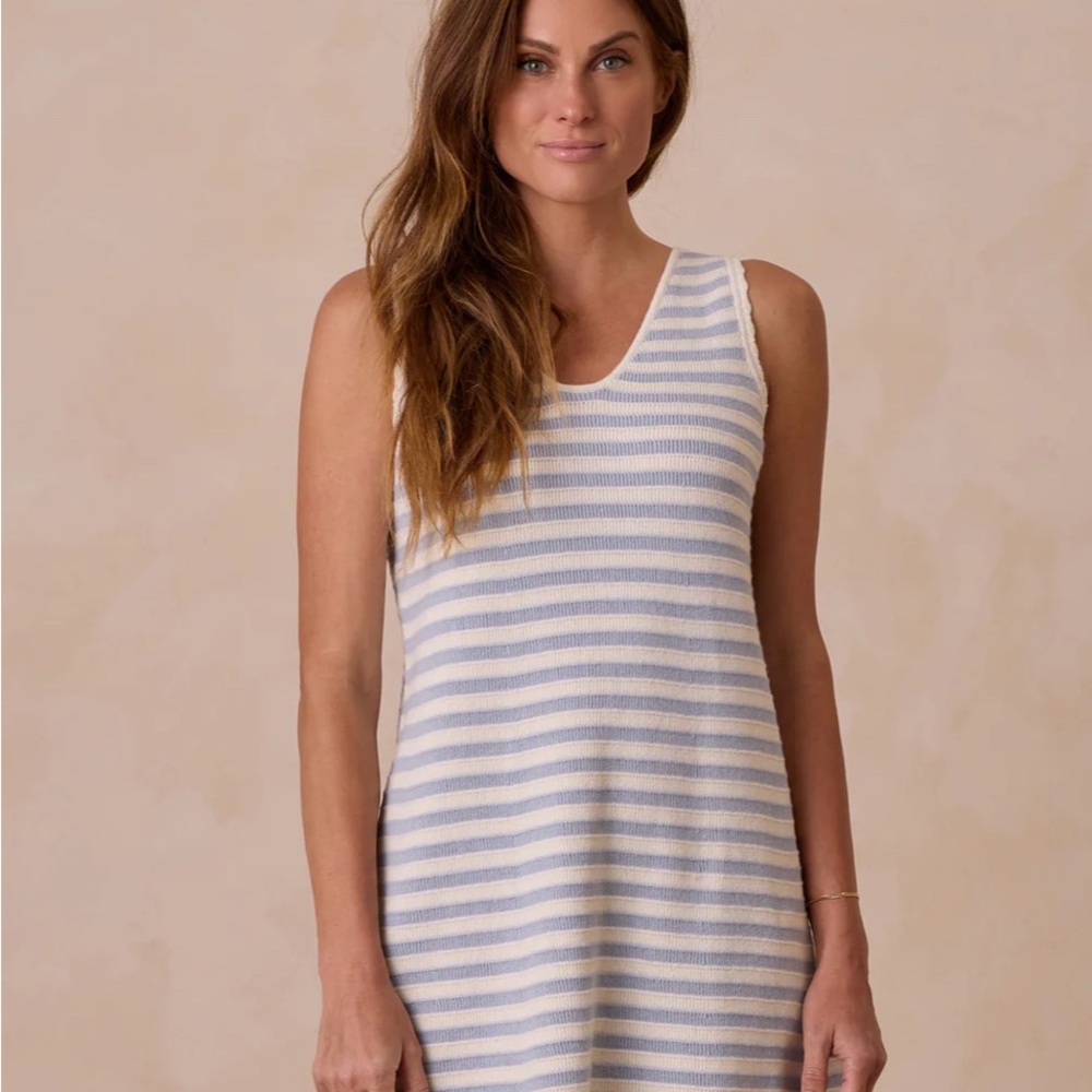 NWT Rylee + Cru Blue and White Striped Knit Mini Dress - Picture 2 of 7